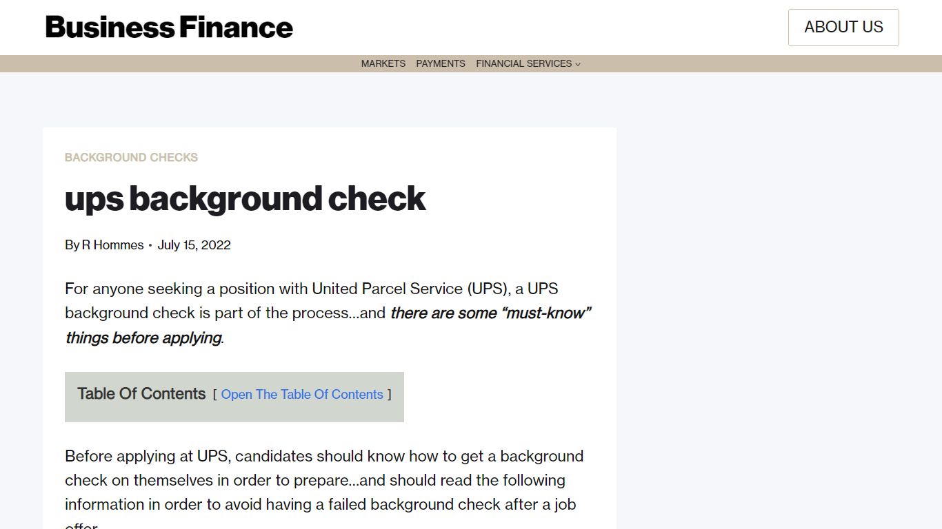 ups background check - Business Finance